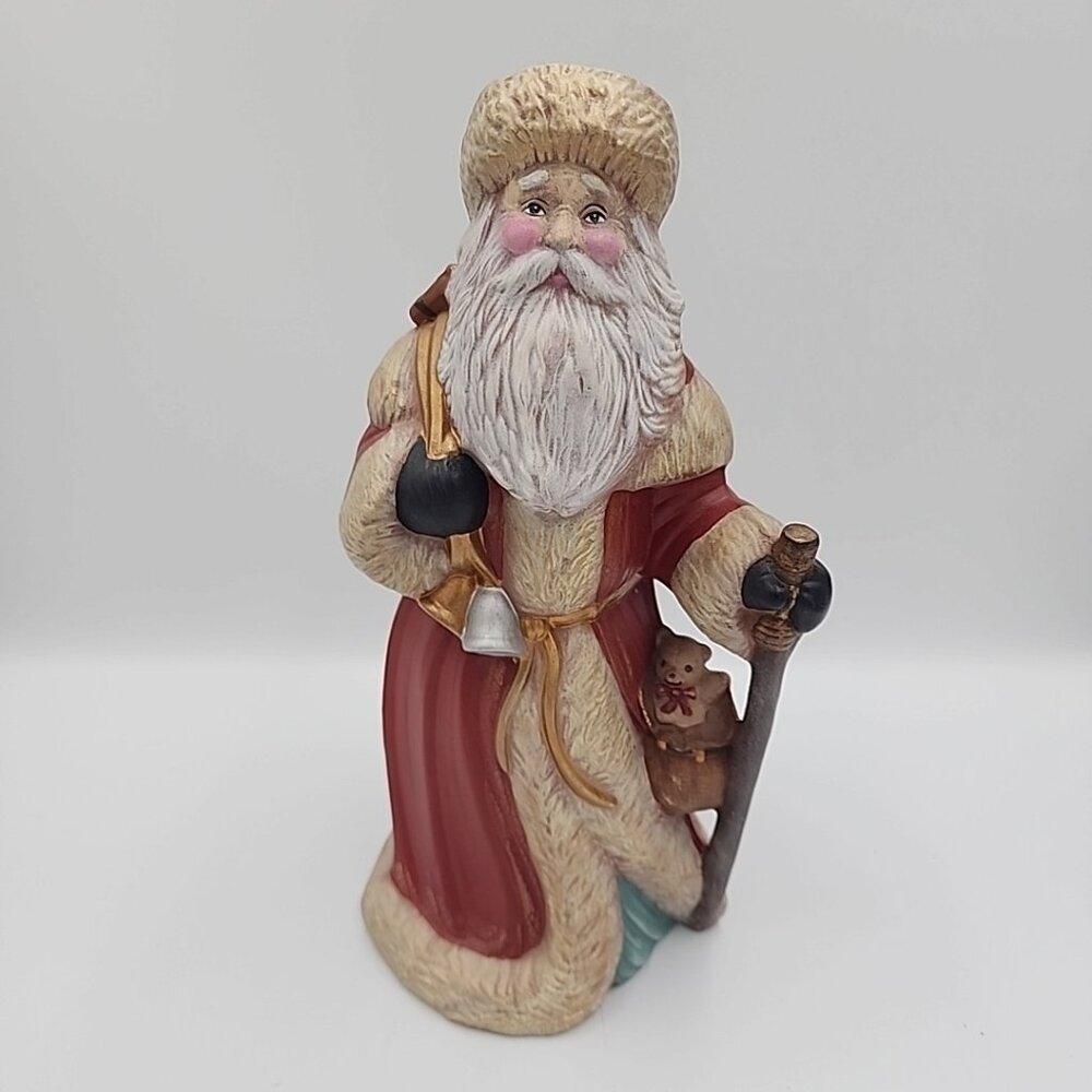 Vintage Ceramic Santa Claus w/ Walking Stick - 10" Tall